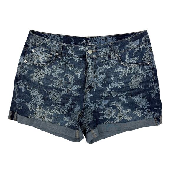 Time and Tru Mid Rise Floral Denim‎ Shorts Stretch Size Women's 14 - Picture 1 of 4